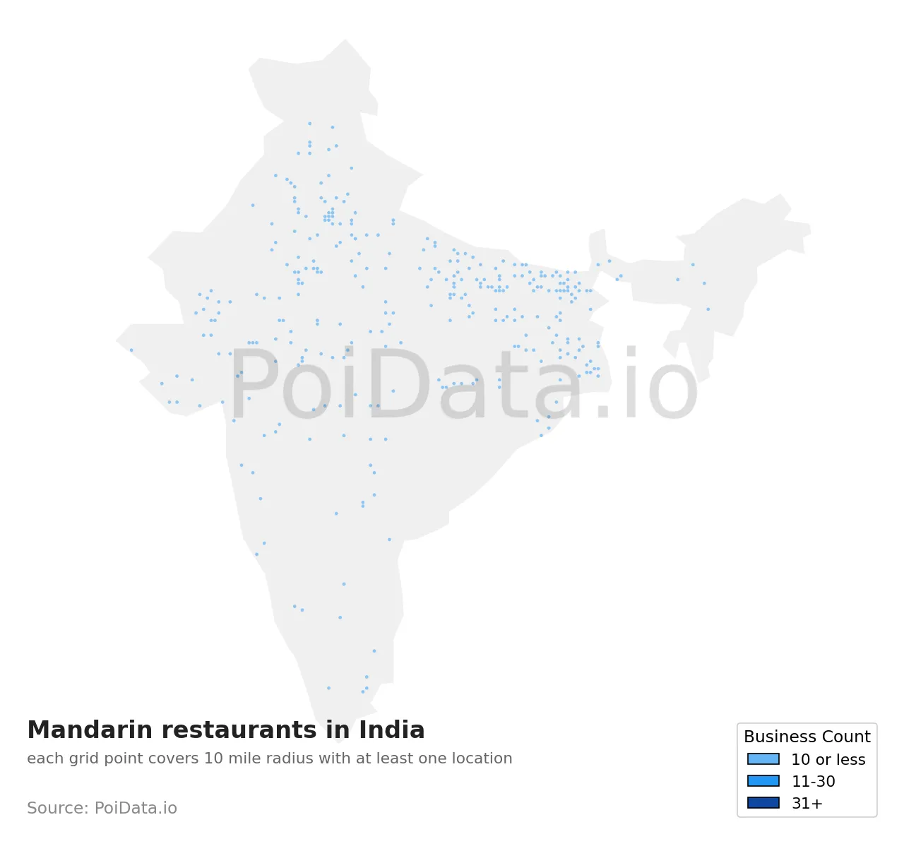 Mandarin restaurant density map for India