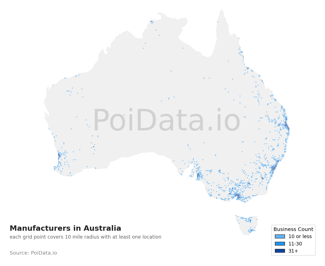Manufacturer density map for Australia