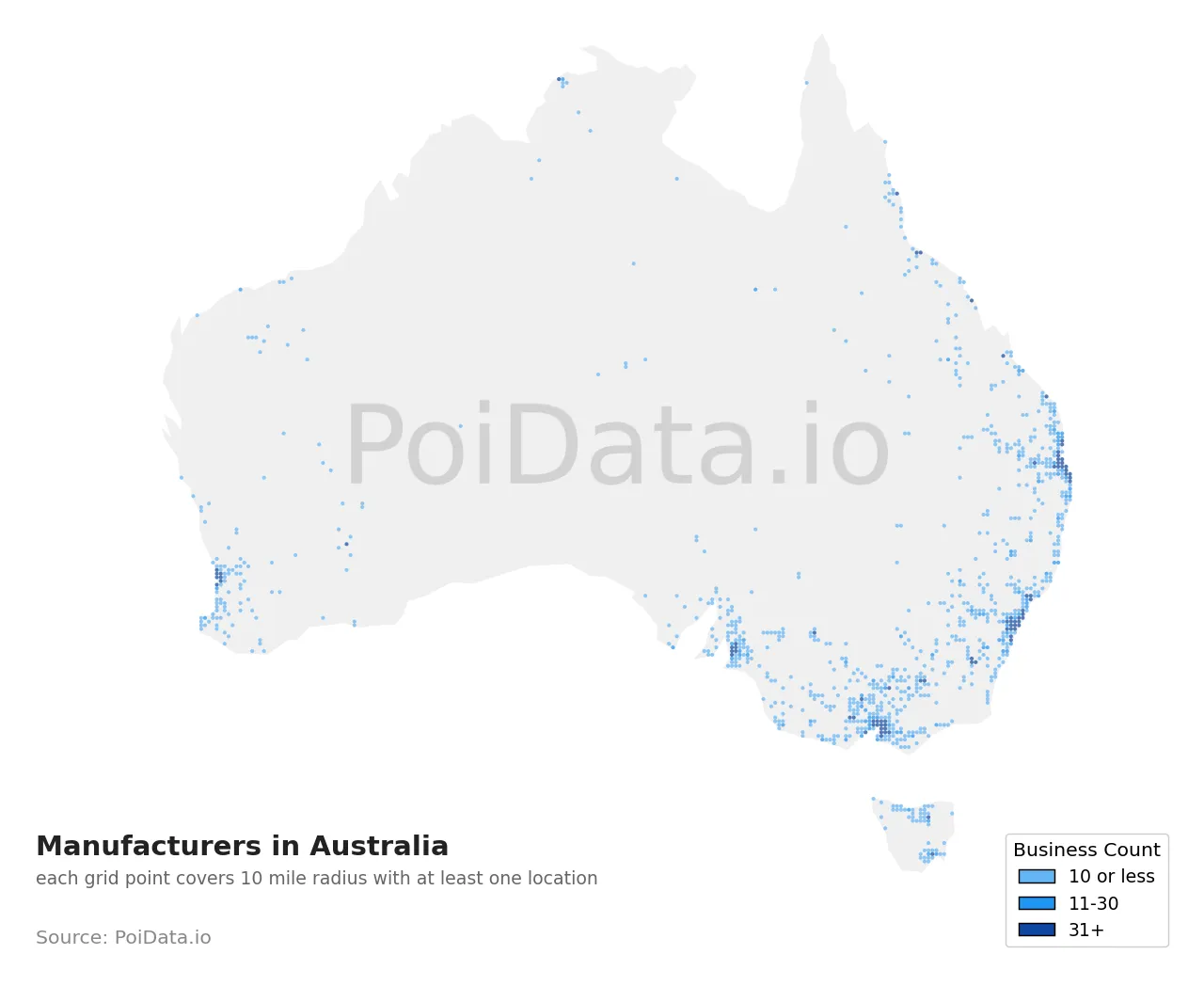 Manufacturer density map for Australia