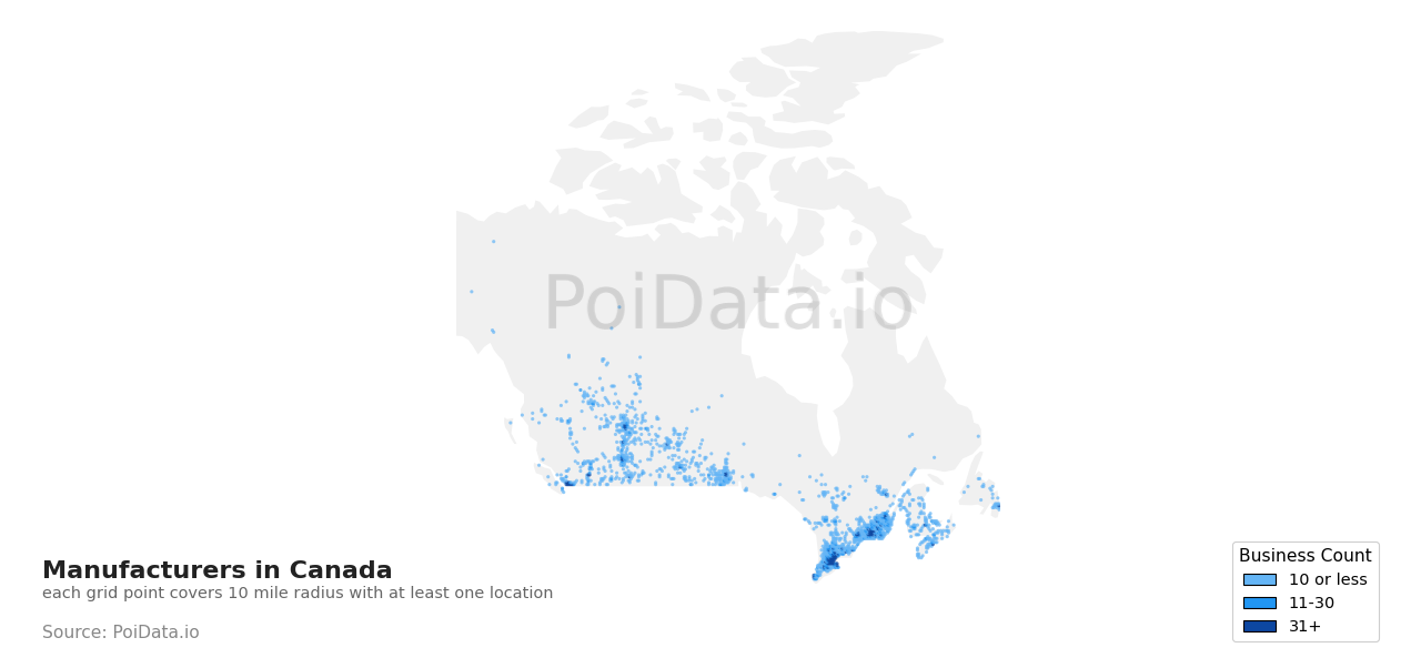 Manufacturer density map for Canada