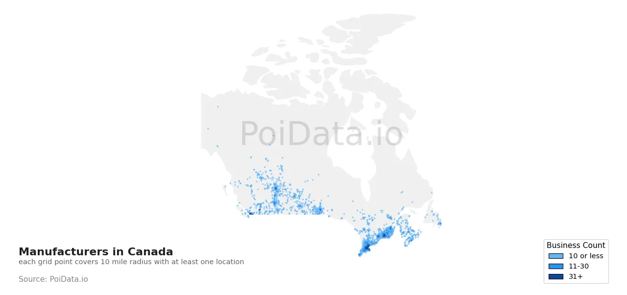 Manufacturer density map for Canada
