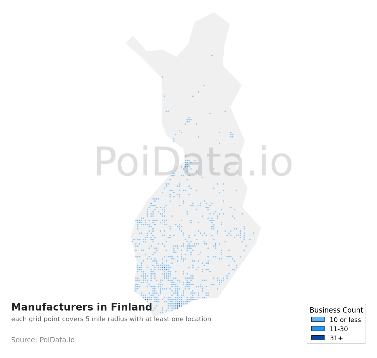 Manufacturer density map for Finland