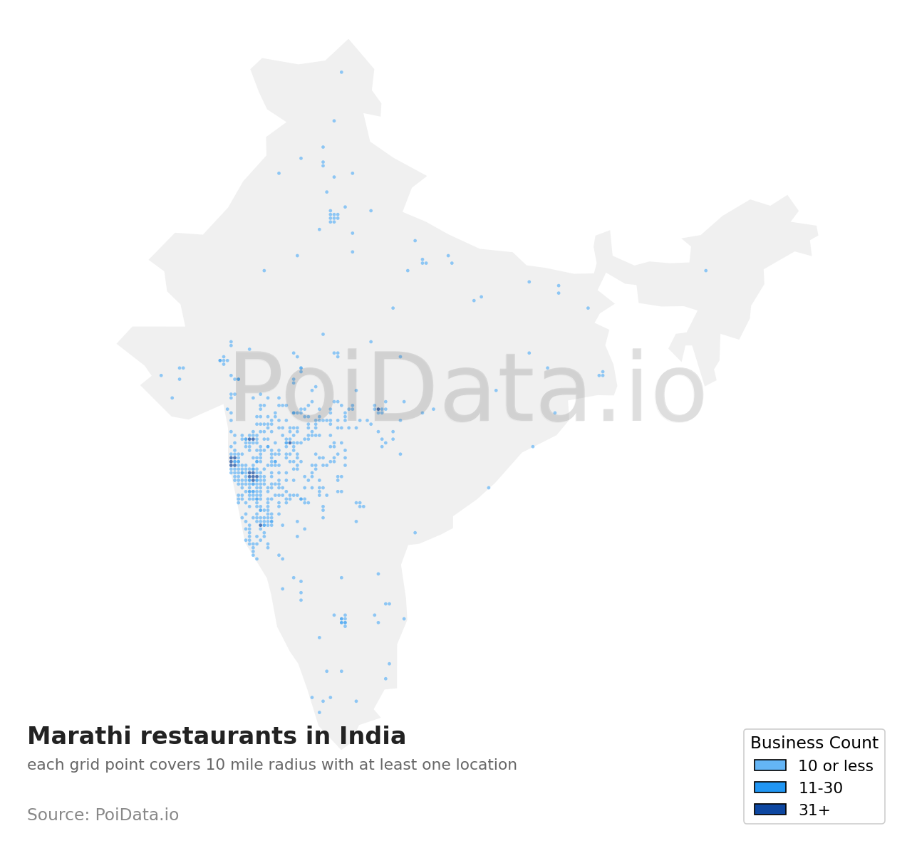Marathi restaurant density map for India