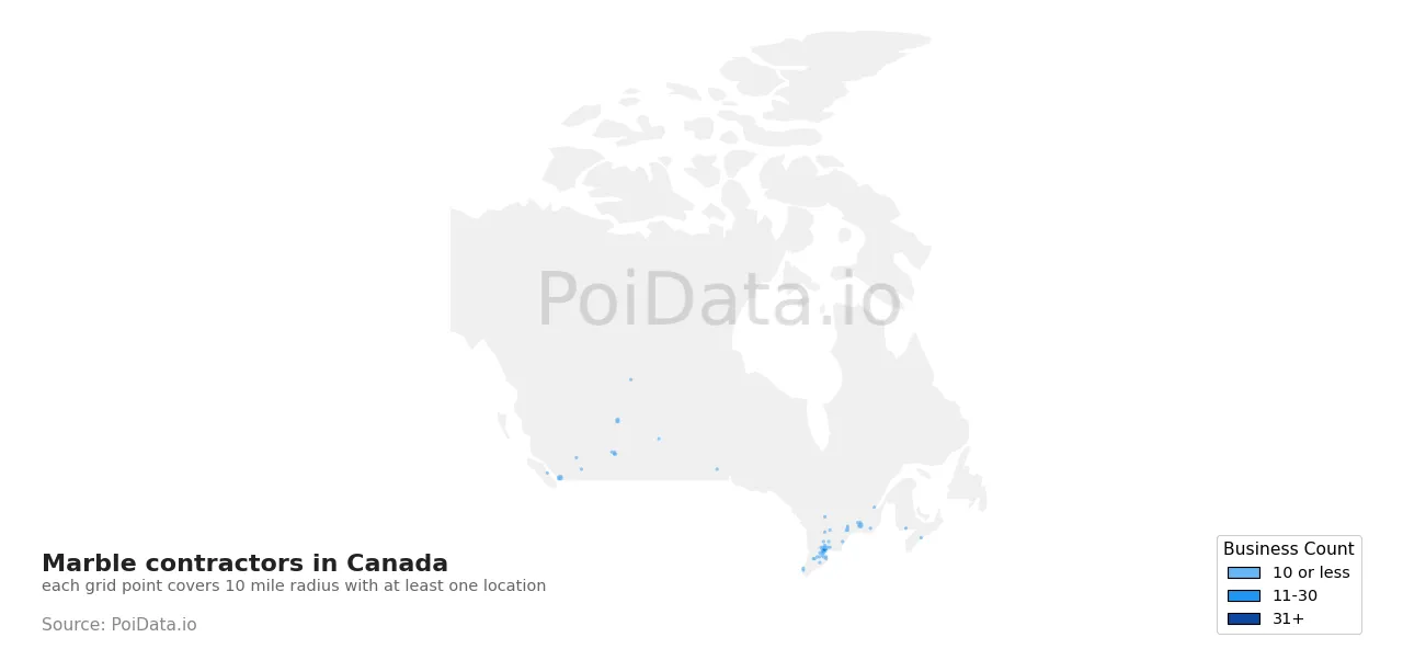 Marble contractor density map for Canada
