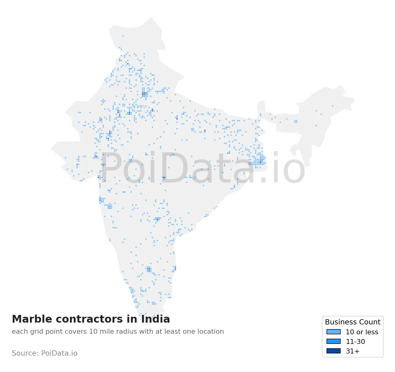 Marble contractor density map for India