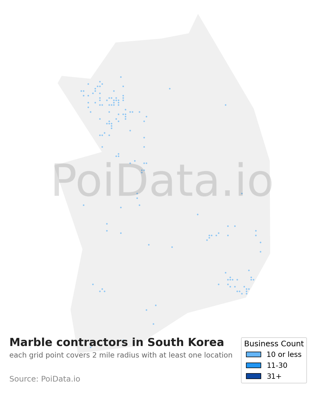 Marble contractor density map for South Korea