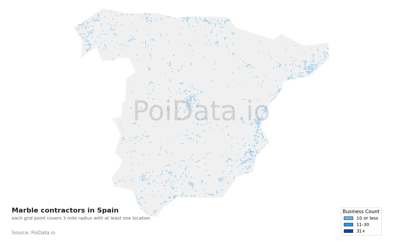 Marble contractor density map for Spain