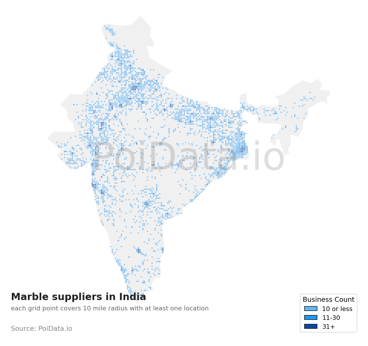 Marble supplier density map for India