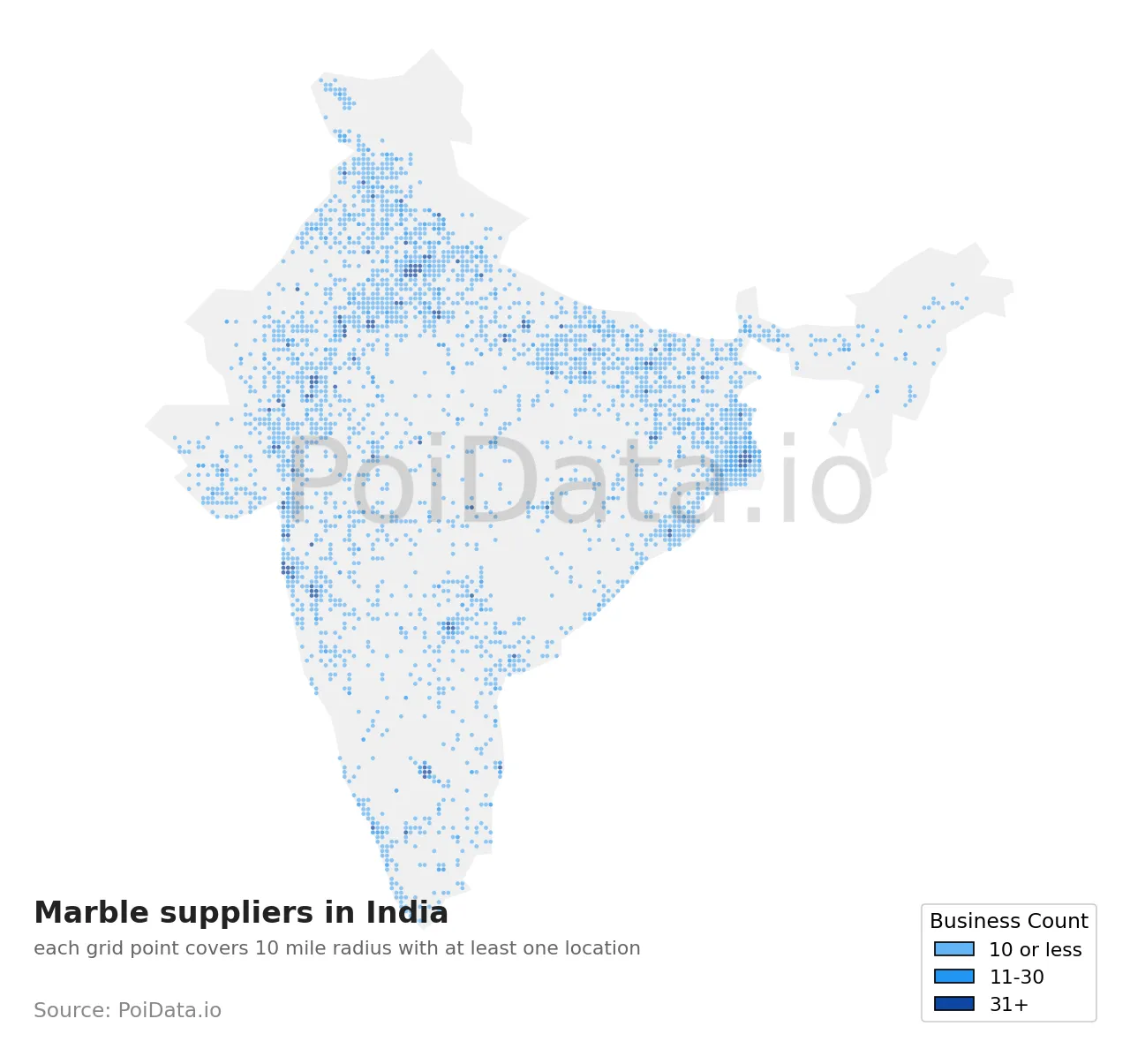 Marble supplier density map for India