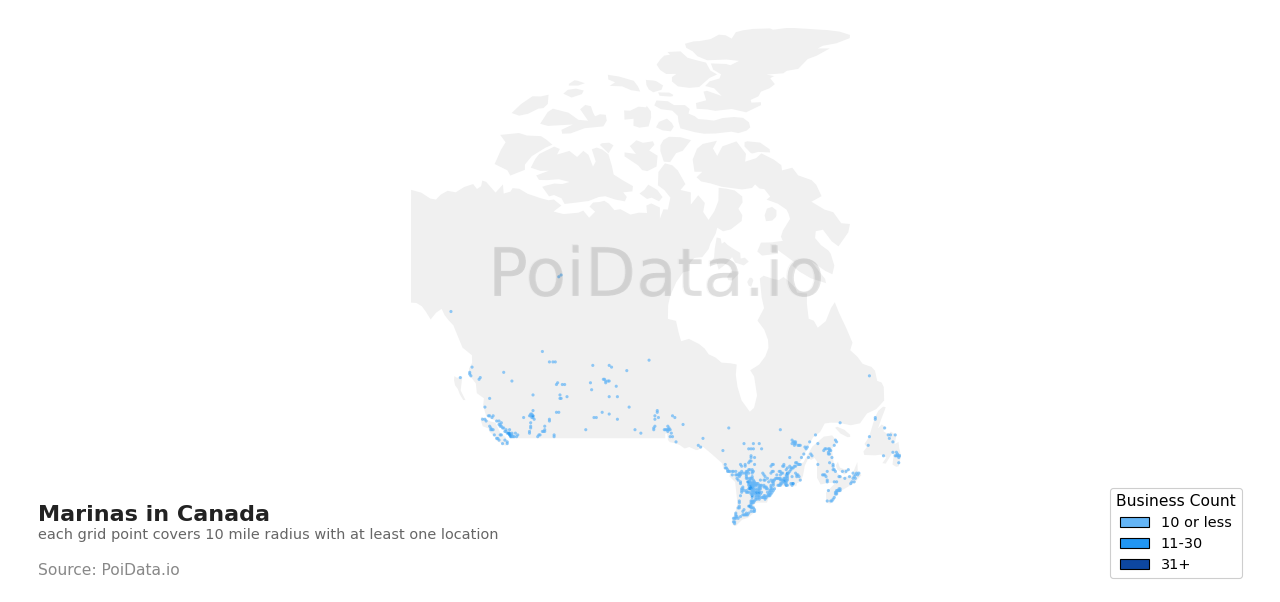 Marina density map for British Columbia, Canada