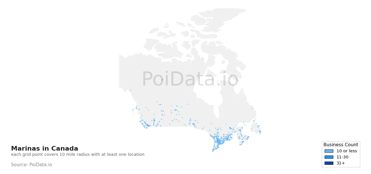 Marina density map for Canada