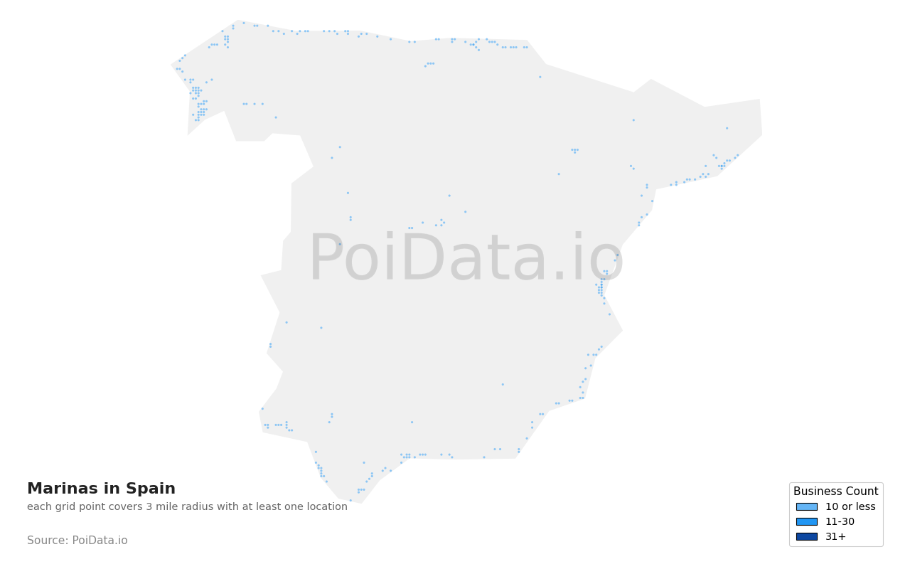 Marina density map for Spain