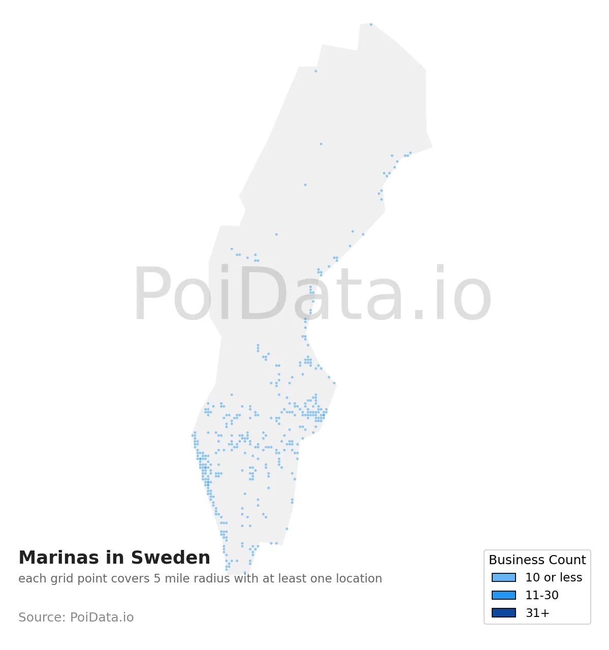 Marina density map for Sweden