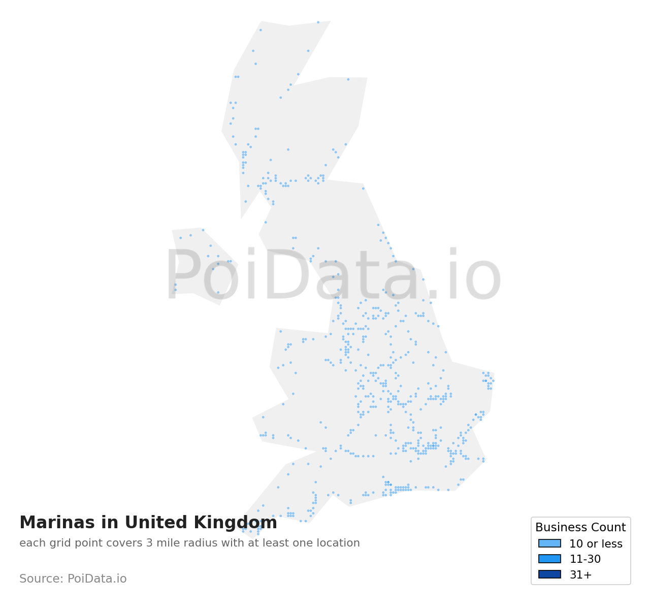 Marina density map for United Kingdom