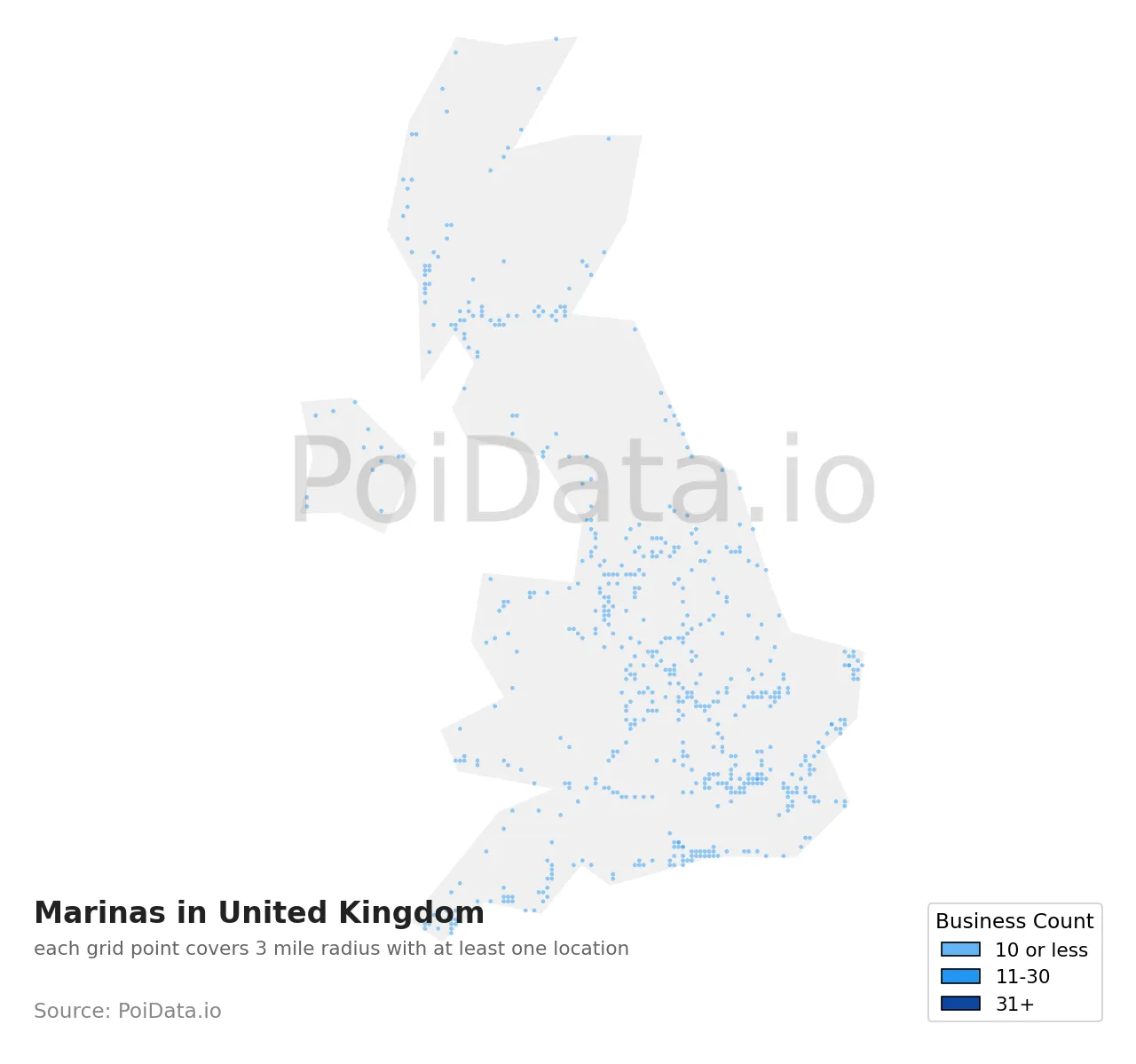Marina density map for United Kingdom