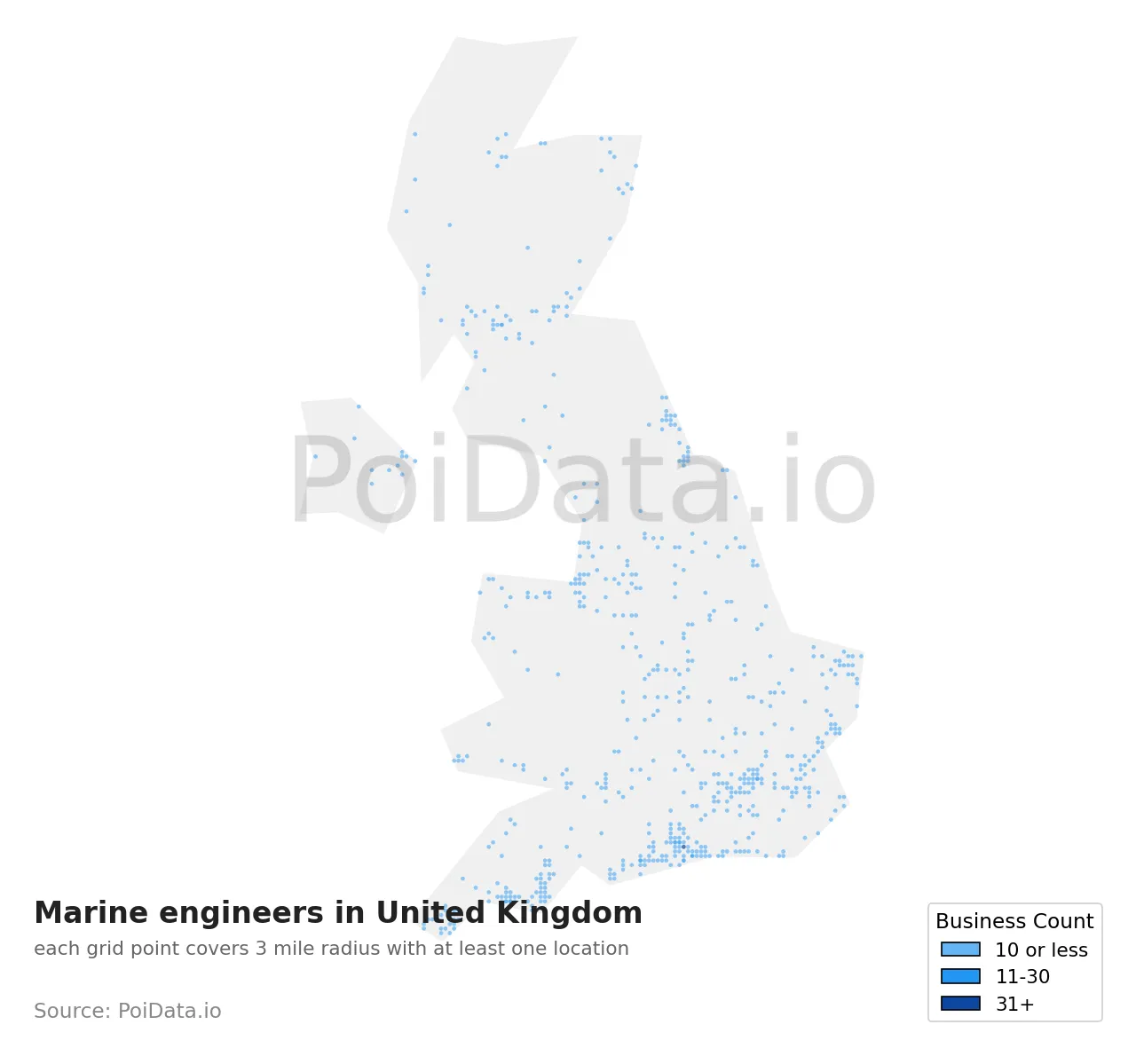 Marine engineer density map for United Kingdom