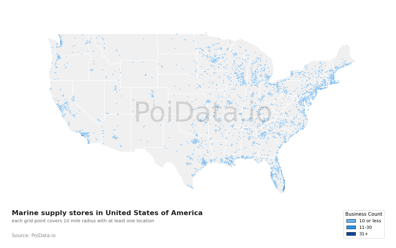 Marine supply store density map for Florida, United States