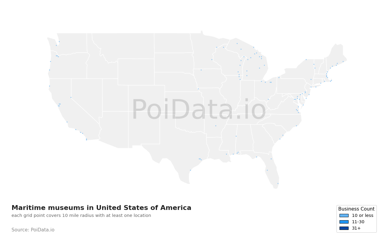 Maritime museum density map for California, United States