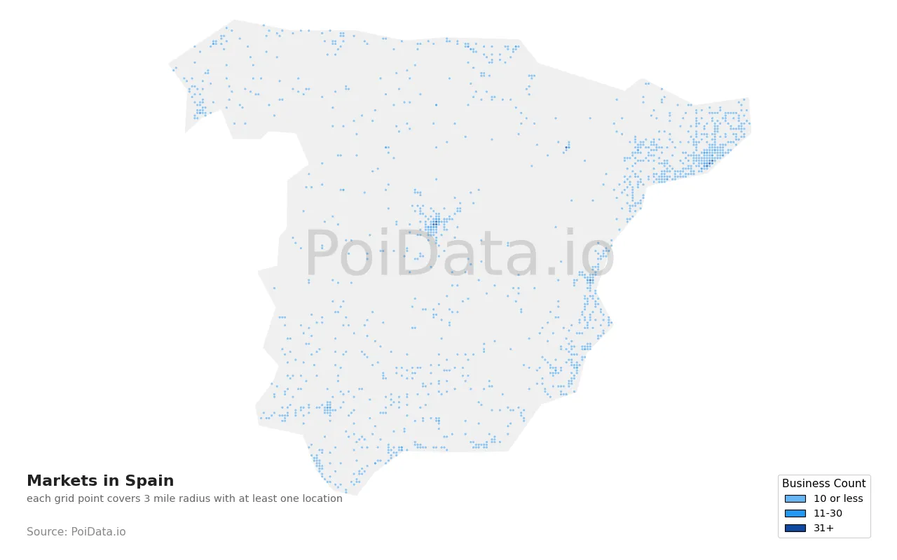 Market density map for Spain
