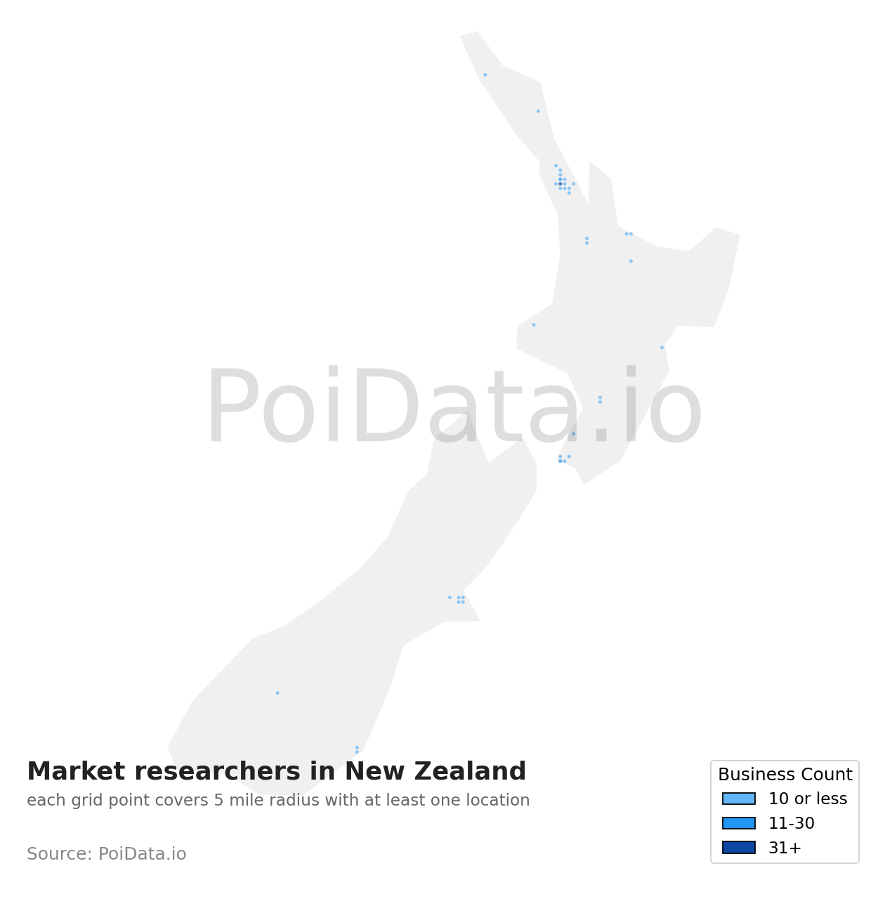 Market researcher density map for New Zealand