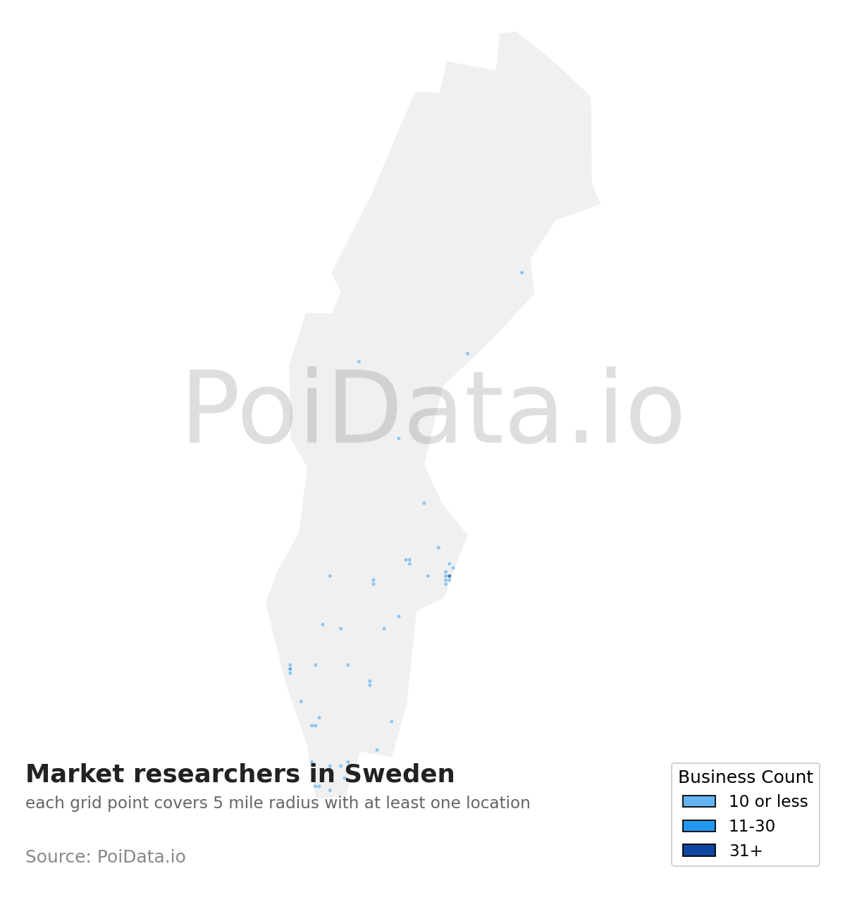 Market researcher density map for Sweden