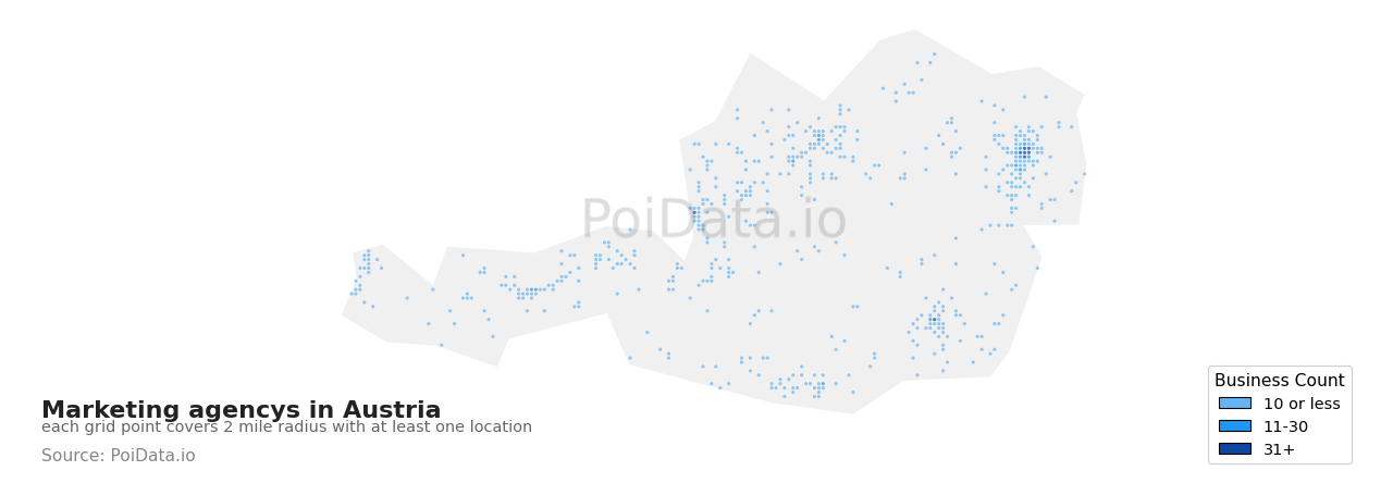 Marketing agency density map for Austria