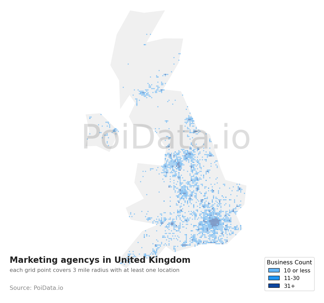 Marketing agency density map for United Kingdom
