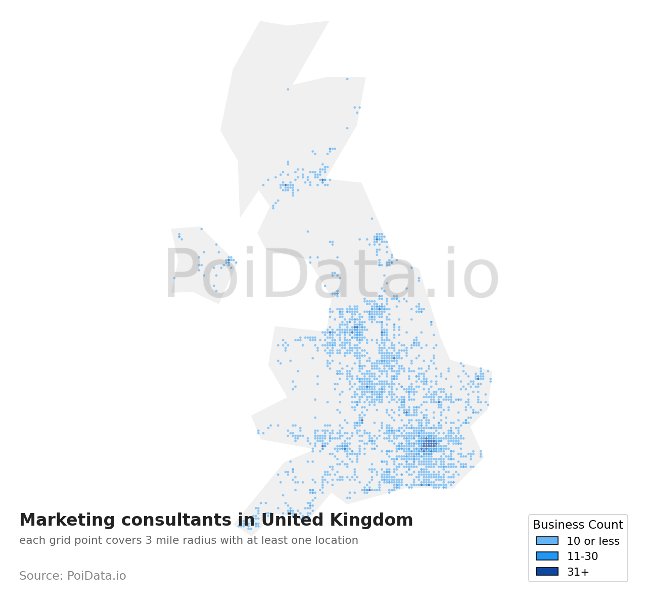 Marketing consultant density map for United Kingdom