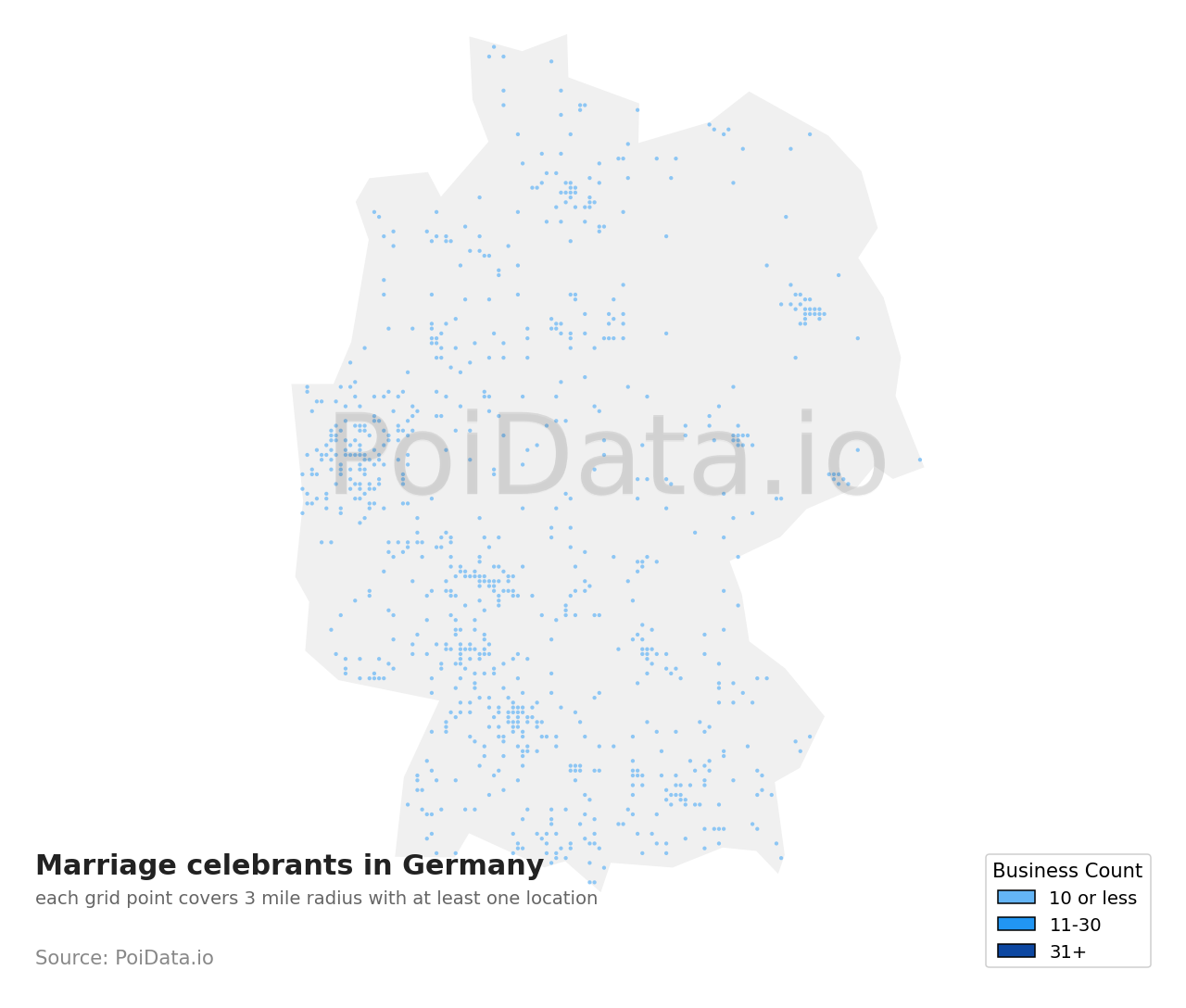 Marriage celebrant density map for Germany