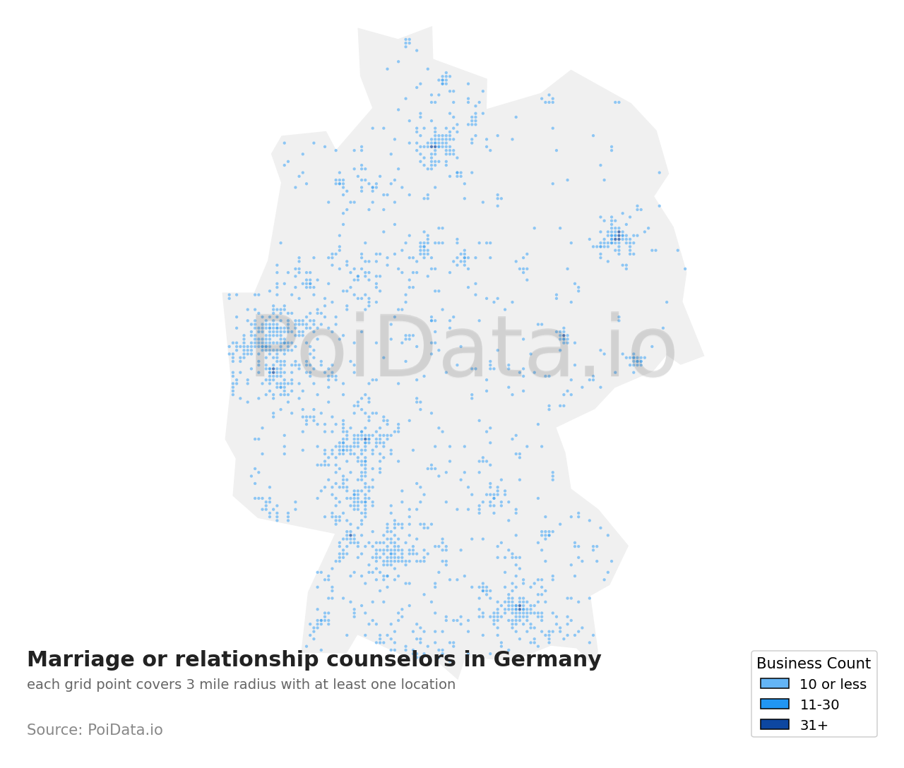 Marriage or relationship counselor density map for Germany