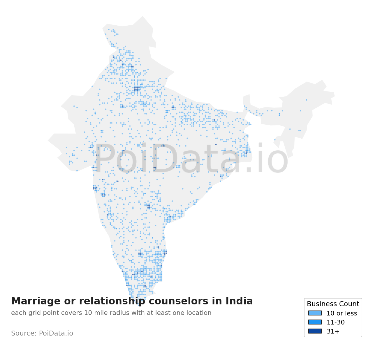 Marriage or relationship counselor density map for India