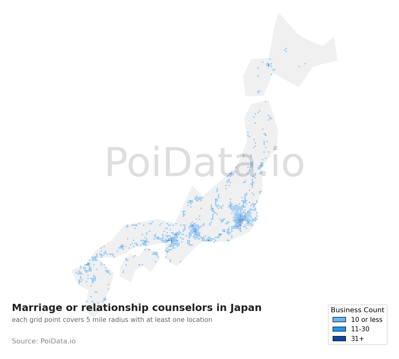 Marriage or relationship counselor density map for Shizuoka, Japan