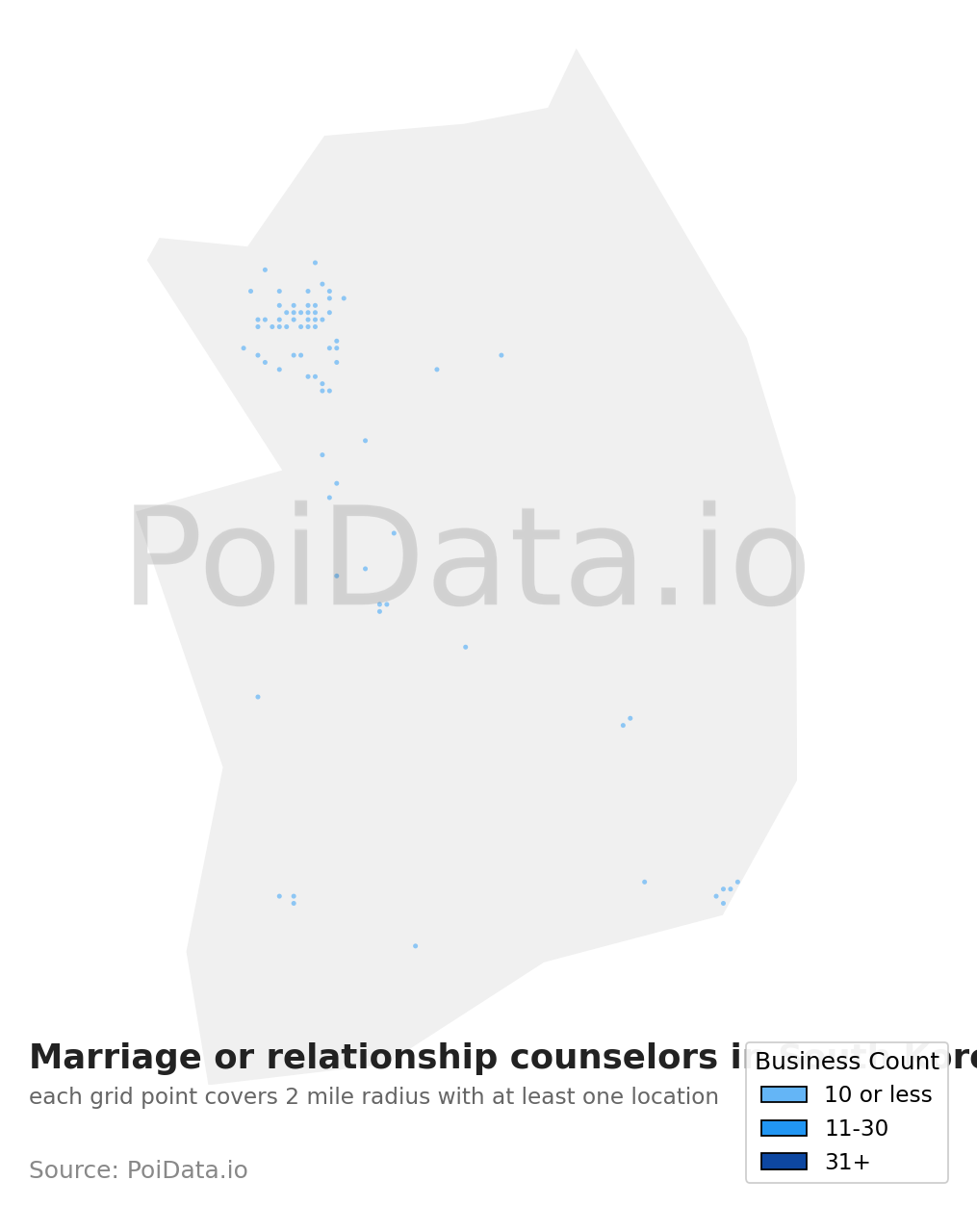 Marriage or relationship counselor density map for South Korea
