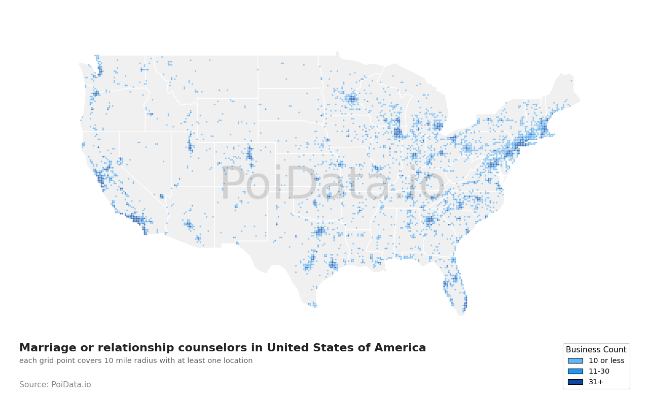 Marriage or relationship counselor density map for Ohio, United States