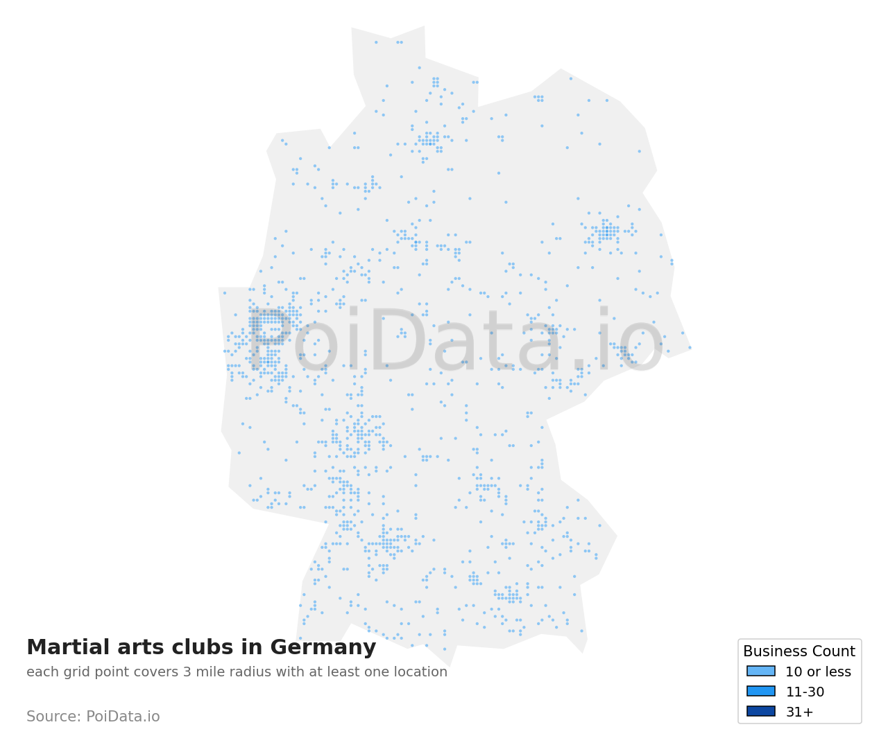 Martial arts club density map for Germany
