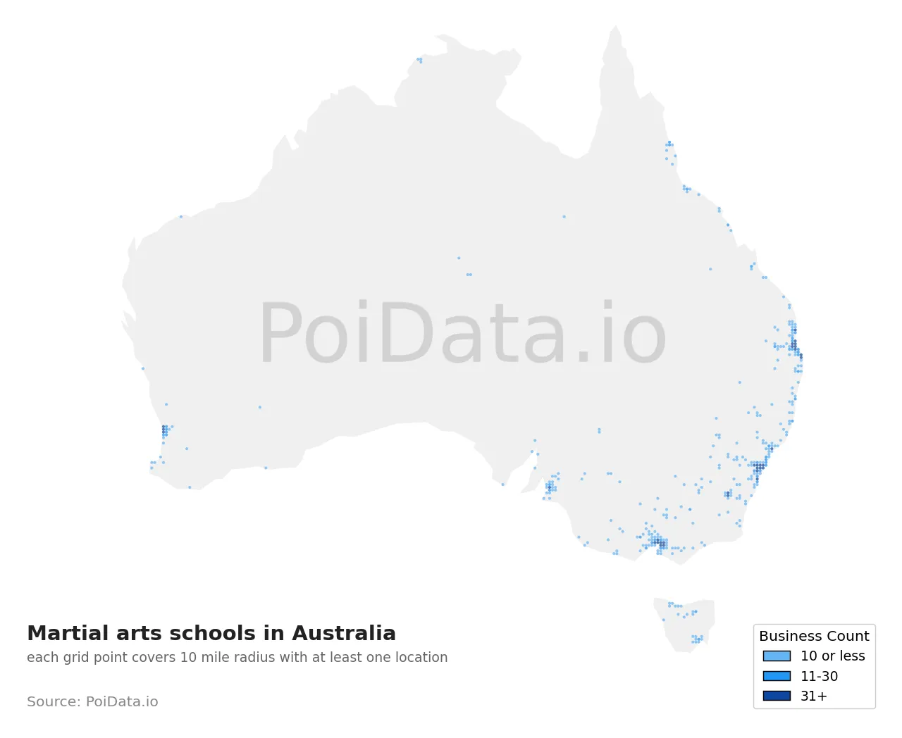 Martial arts school density map for Australia