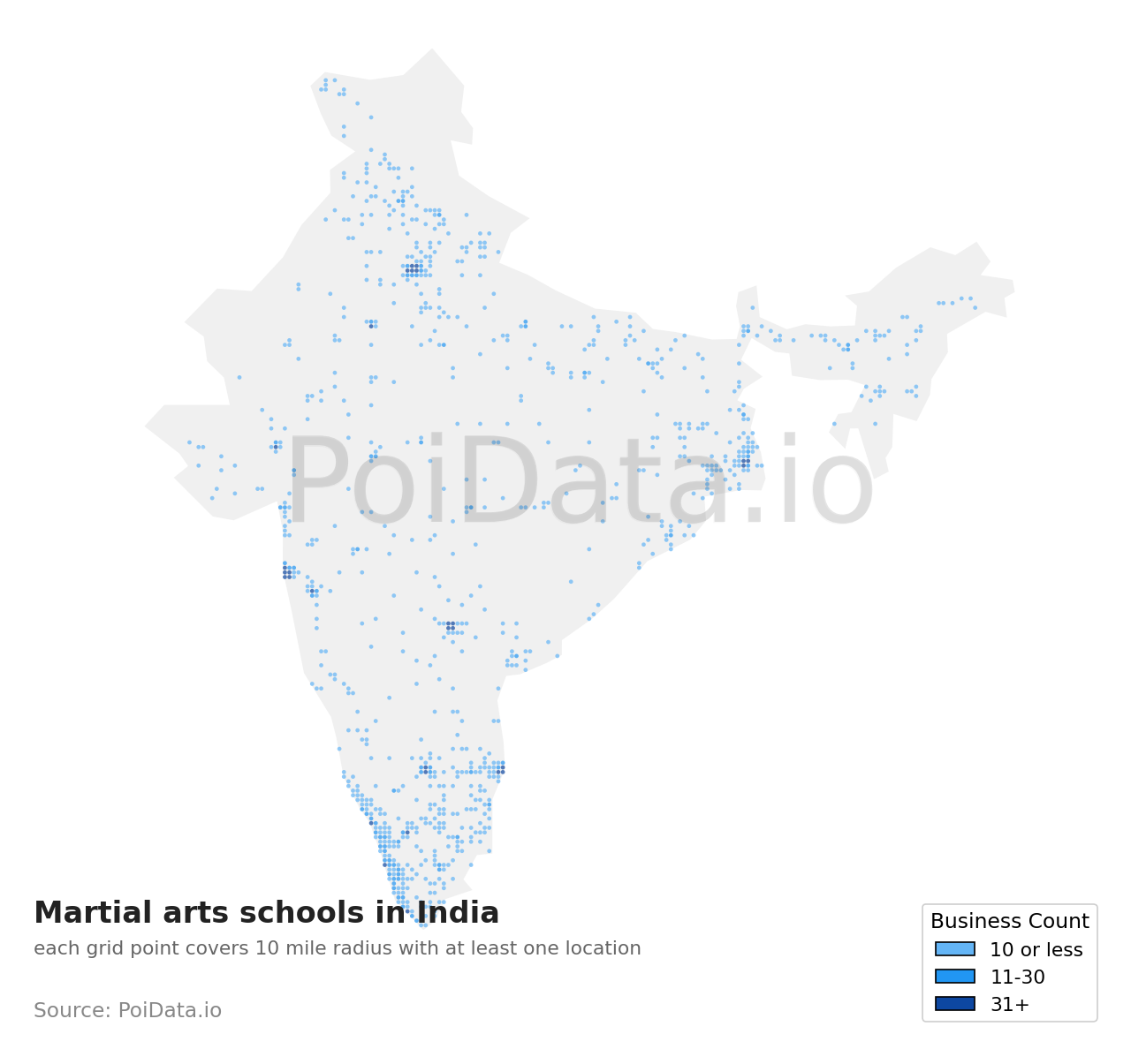 Martial arts school density map for India