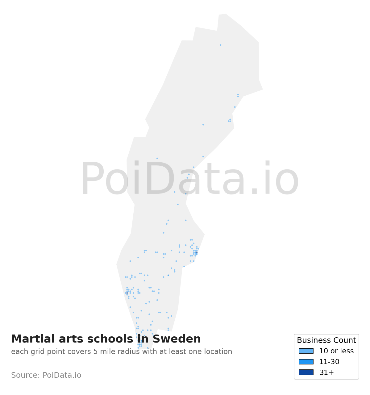 Martial arts school density map for Sweden