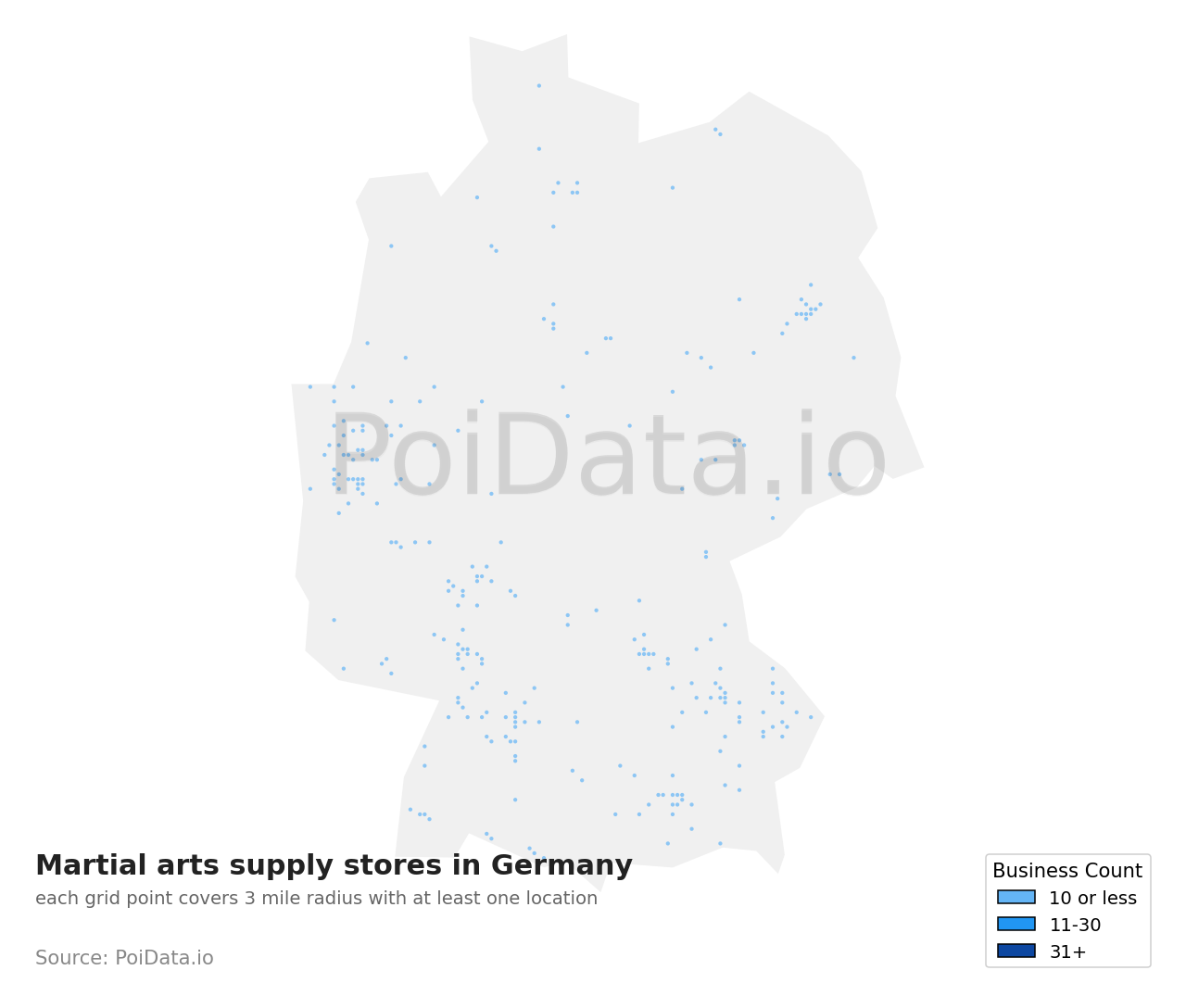 Martial arts supply store density map for Germany