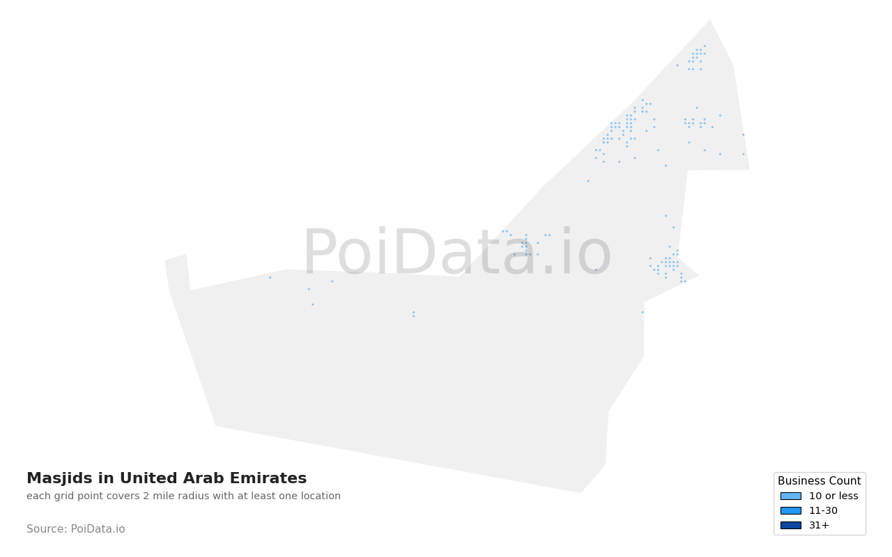 Masjid density map for United Arab Emirates