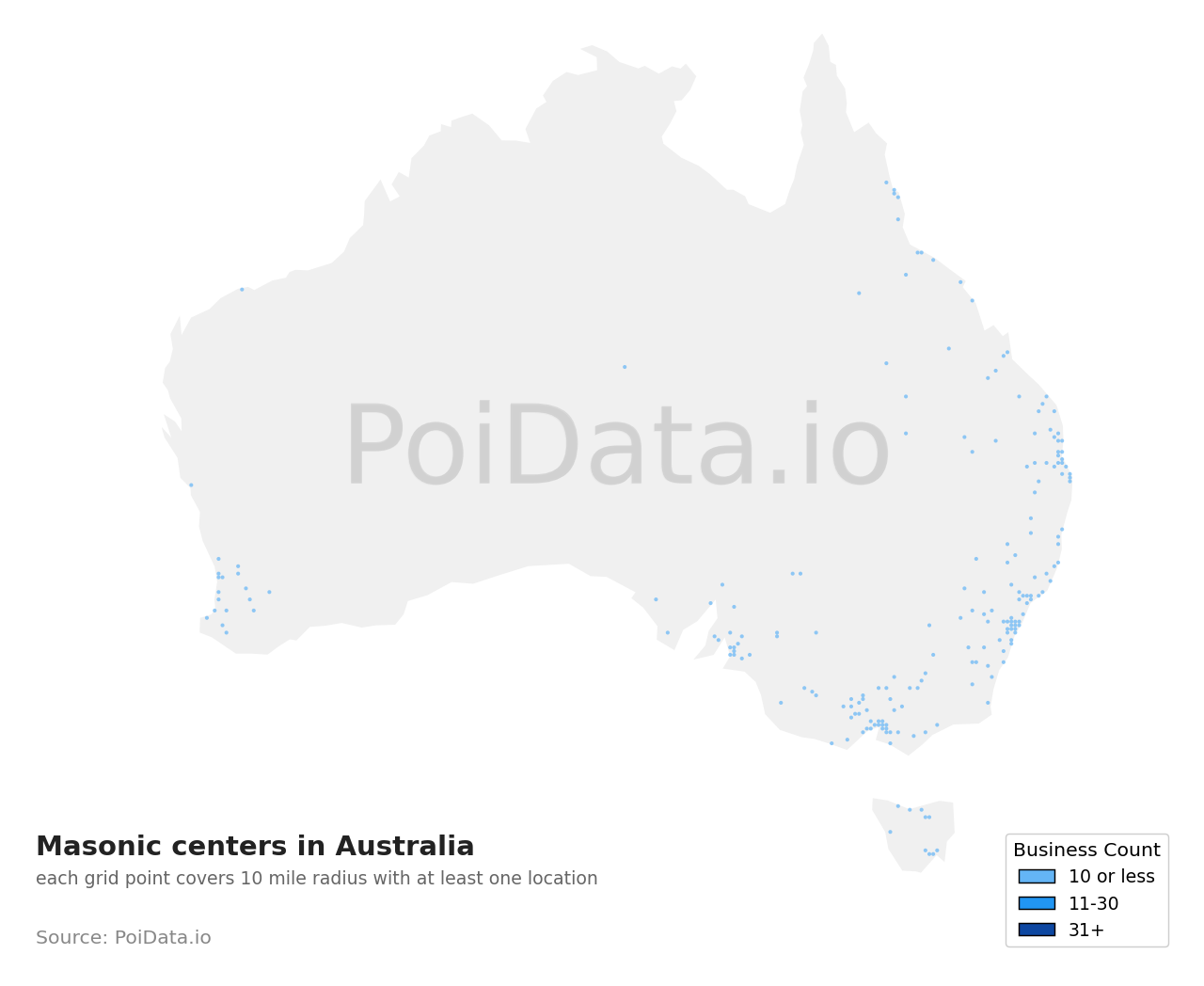Masonic center density map for Australia