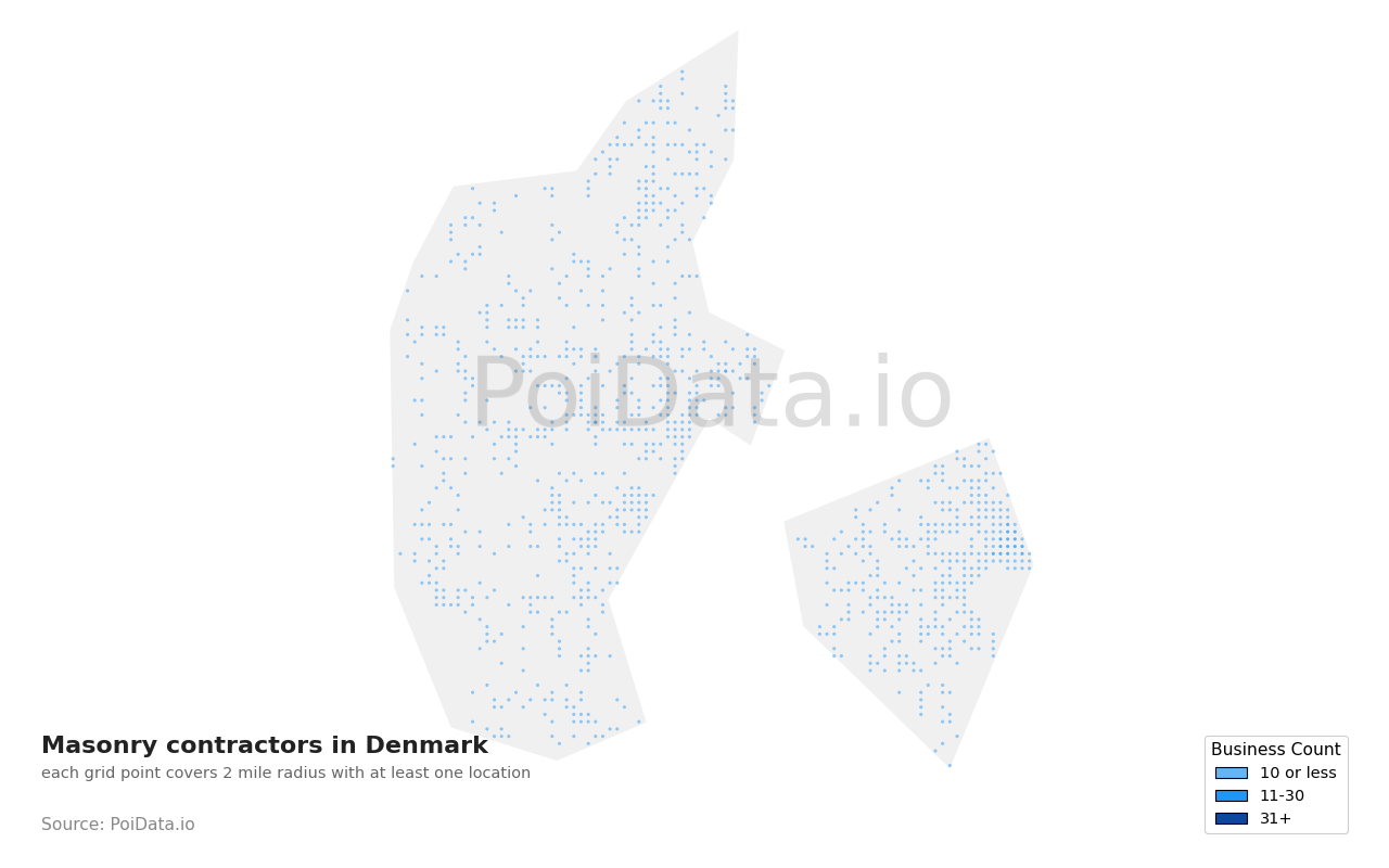 Masonry contractor density map for Denmark