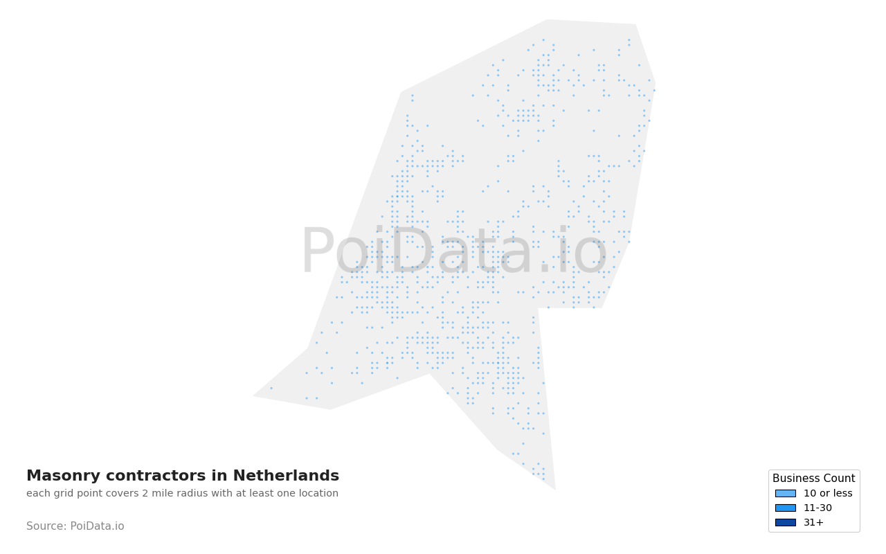 Masonry contractor density map for Netherlands