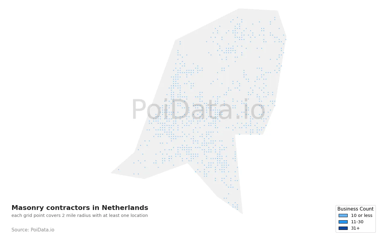 Masonry contractor density map for Netherlands