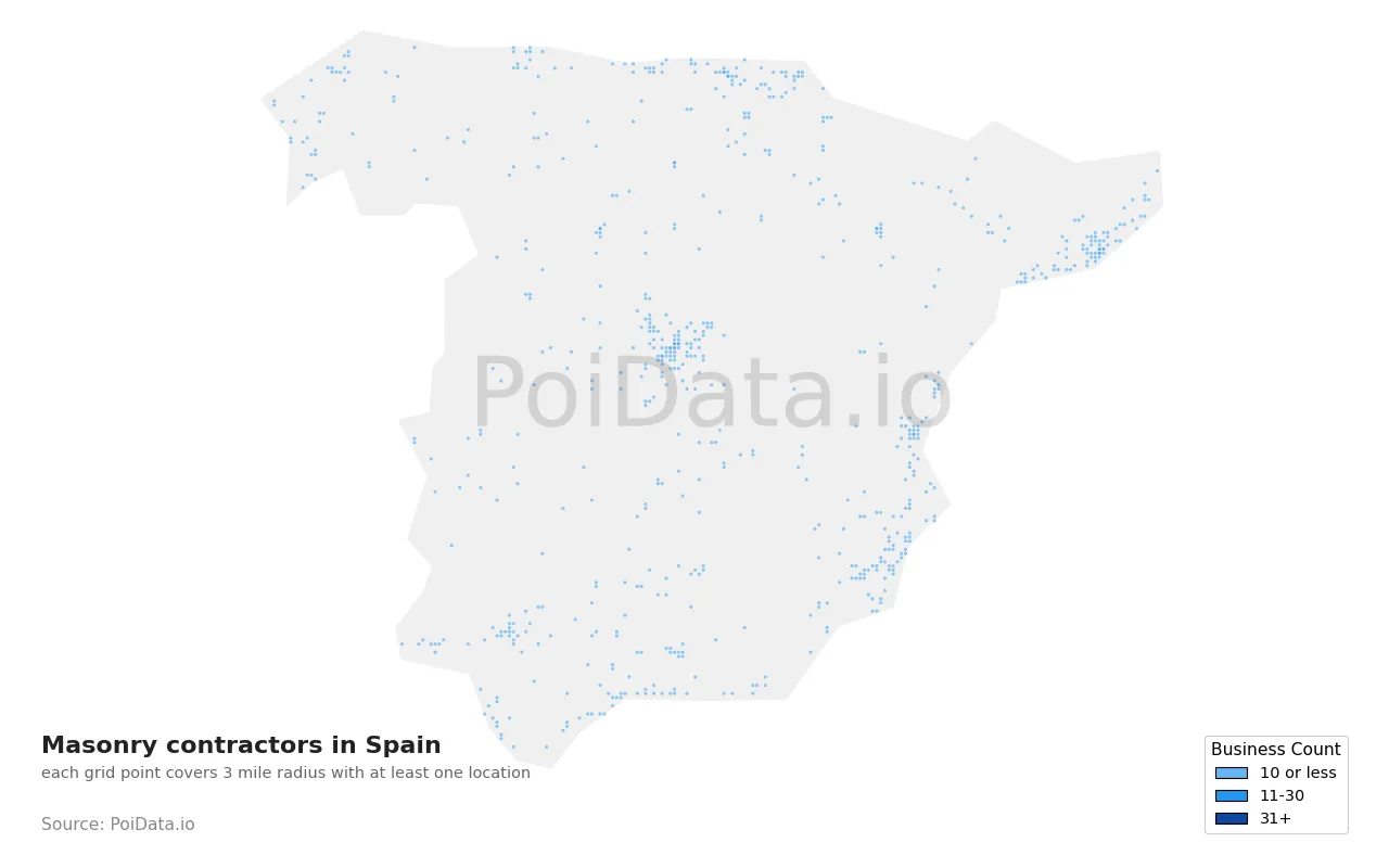 Masonry contractor density map for Spain