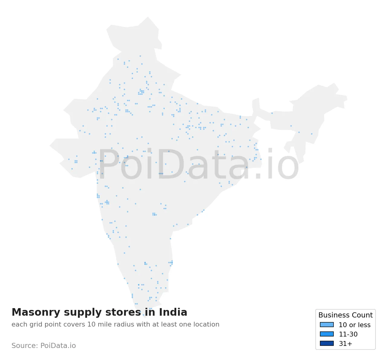 Masonry supply store density map for India