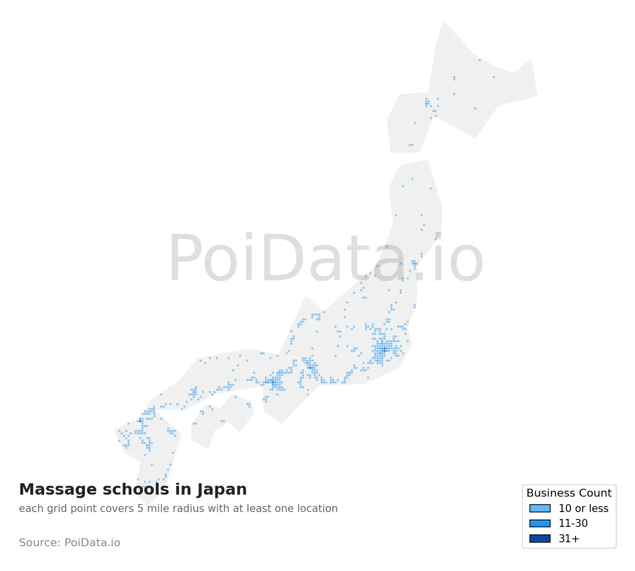 Massage school density map for Japan