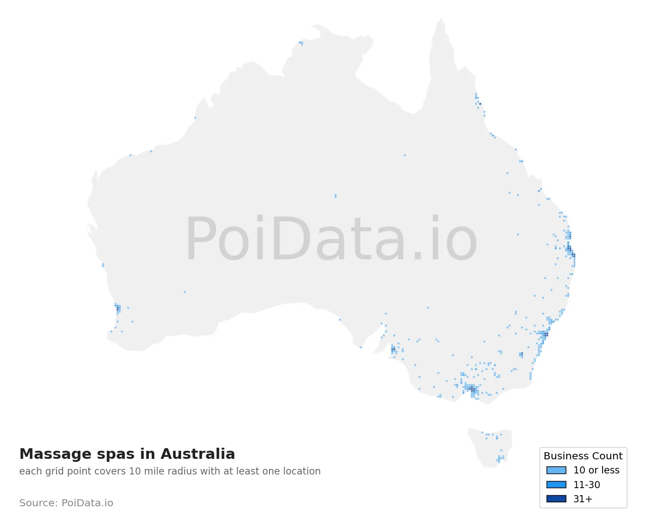 Massage spa density map for Australia