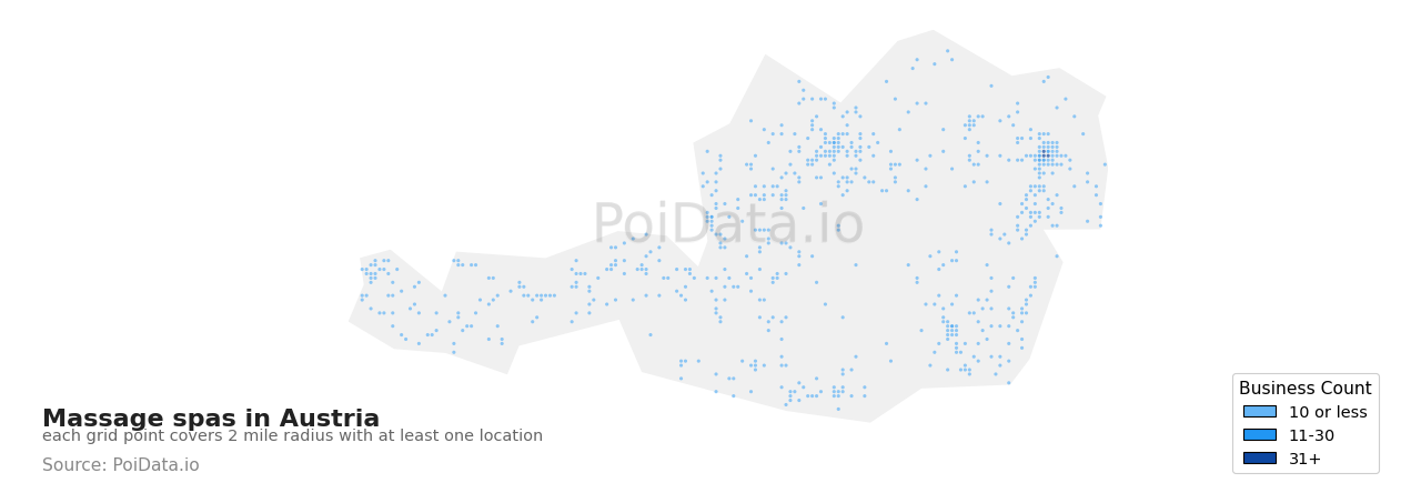 Massage spa density map for Austria