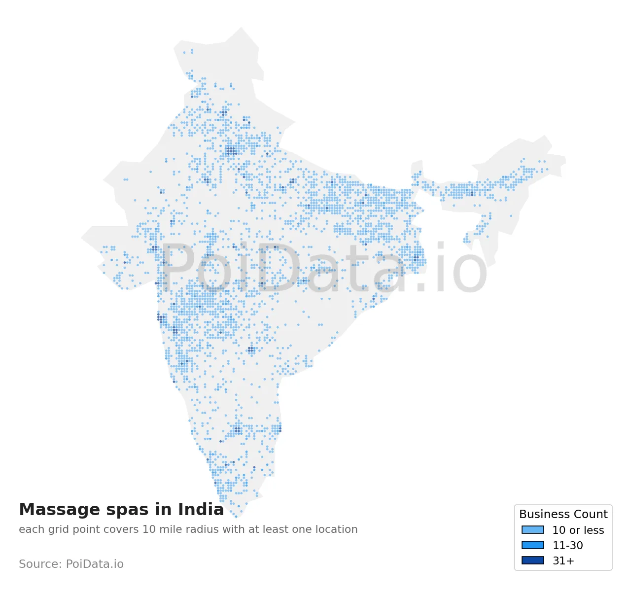 Massage spa density map for India